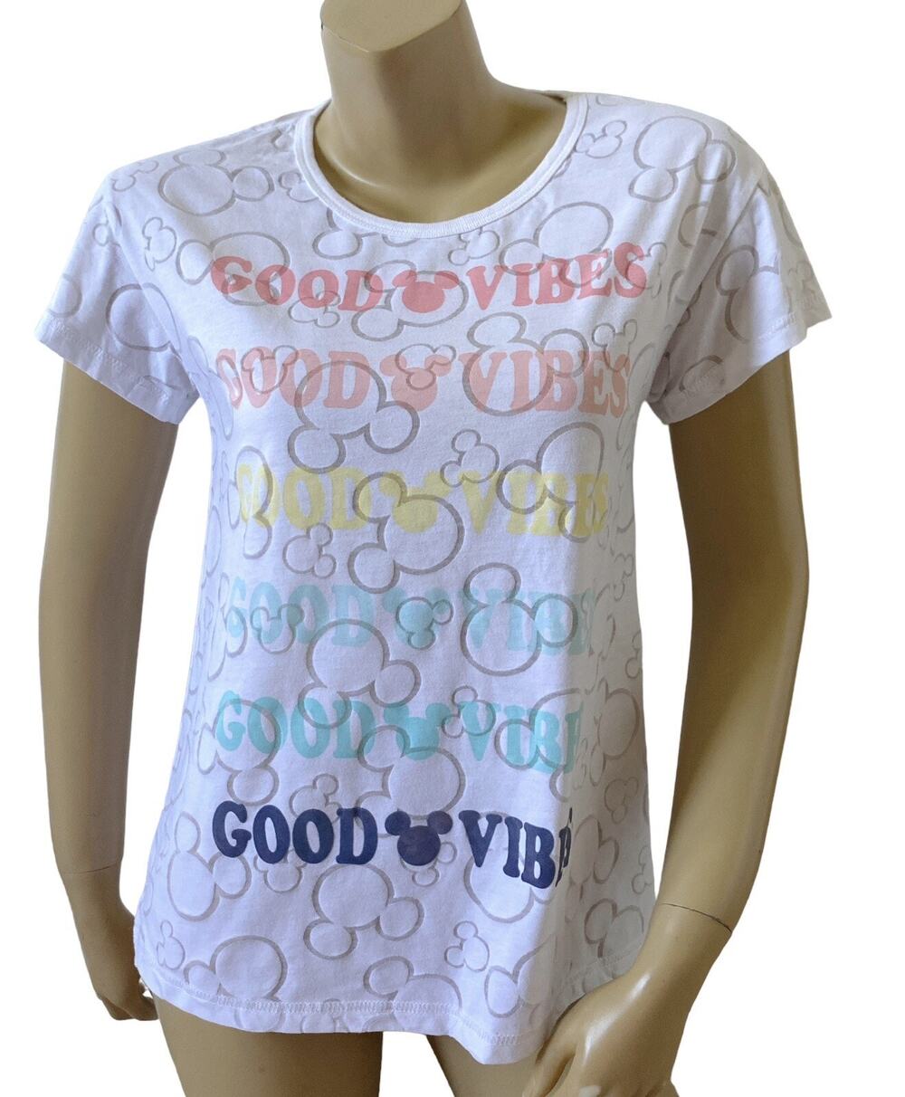 Disney Pajama Shirt Womens XS Mickey Mouse Good Vibes Short Sleeve Sleepwear